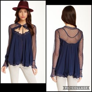 Free People Romantic Eyelet Lace Babydoll Blouse